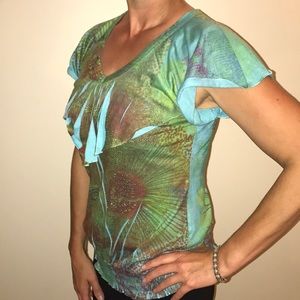 Cato size L greenish teal sequined tee.